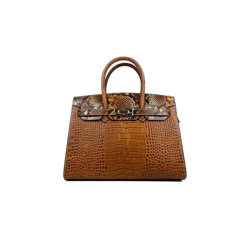 Hnedá dámska kožená kabelka so zvieracím vzorom AA00245